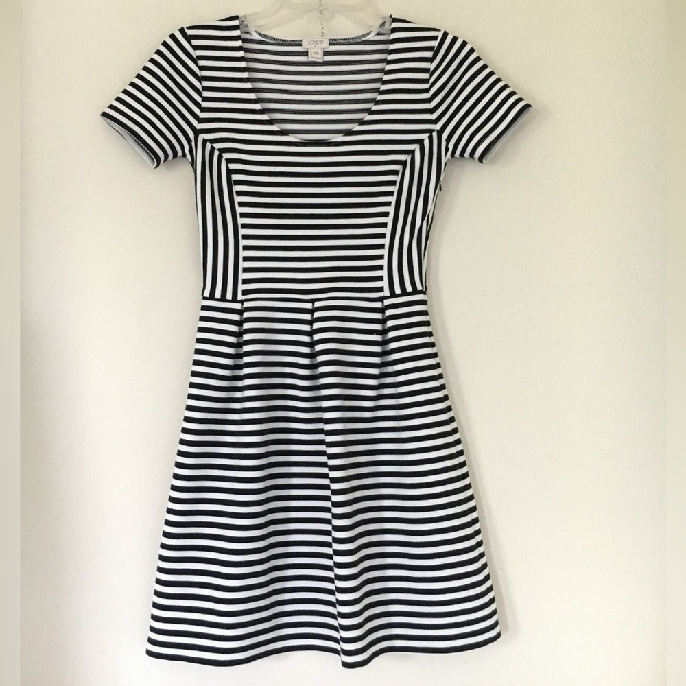 J. Crew Black and White Striped Midi Dress
